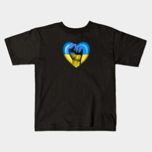 Ukrainian Heart with Raised Fist Kids T-Shirt